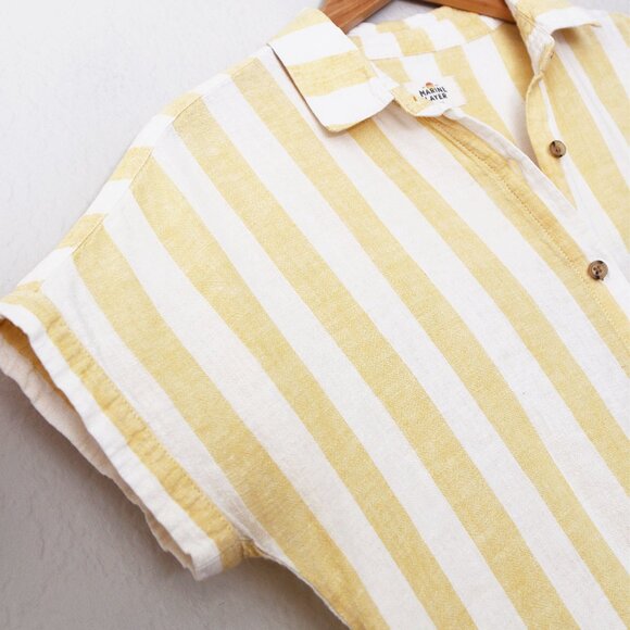 Marine Layer Dana Striped Shirt Yellow White Button Down Top Linen Blend S $88 - Picture 7 of 15